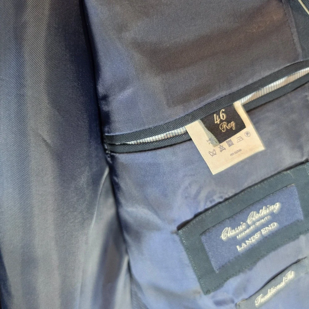 Lands End Blazer Mens 46R Navy Blue 100% Cotton Classic‎ Traditional Fit Jacket
